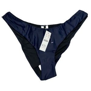 J. Crew Curved Waist Cheeky Bikini‎ Bottom Navy Blue Sz Medium BC125 !New!